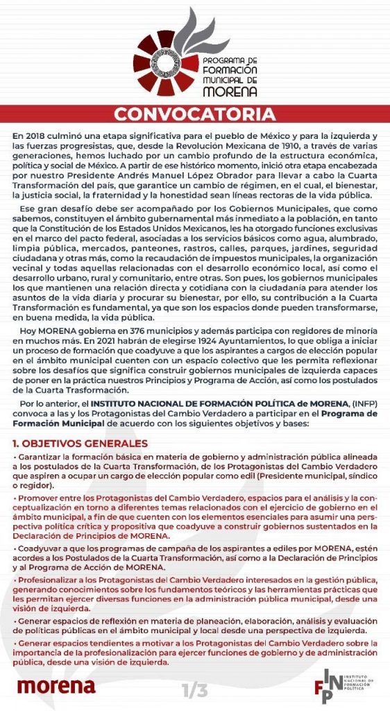 Convocatoria: Formación Municipal de Morena - Insurgencia Magisterial